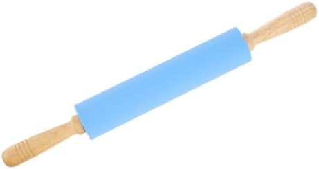 Silicone Dough Rolling Pin Non-stick Roller with Wood Handle, for