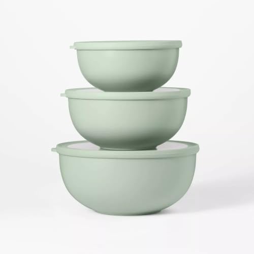 Figmint Mixing Bowl Set with Lids, Plastic Off-White 6pc (set of 3)
