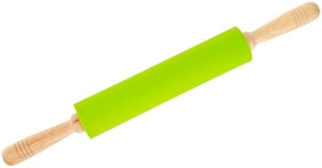 10-inch Silicone Non-stick Dough Rolling Pin Wood Handle, Green
