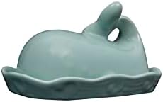 Creative Co-Op Stoneware Whale Butter Dish with Embossed Wave Detail