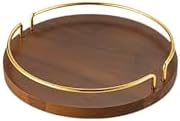 Metal and Wood Round Tray Wooden Coffee Table Tray Decor for Empty
