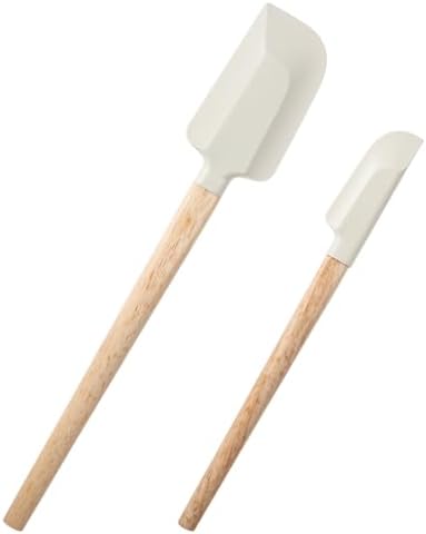 Ptwola 2 Pcs Wooden Handle Spatula Set White Silicone Spatulas Small