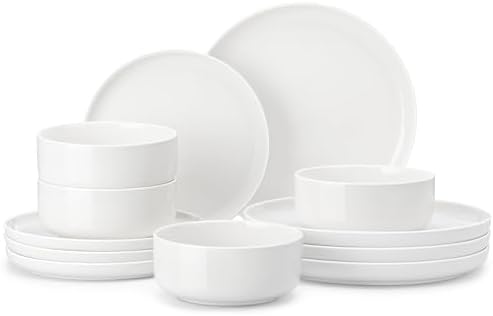 MALACASA 12 Pcs Porcelain Plates and Bowls Sets,Dinnerware Set for