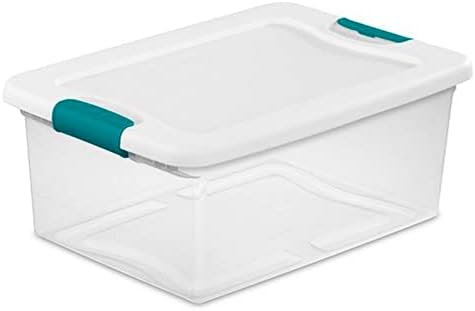 Sterilite+14948012+15+Quart+White%2fClear+Plastic+Storage+Box+With+Blu