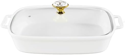 10" x 7" Ceramic Rectangular Casserole Dish with Glass Lid, 1.3 Quart