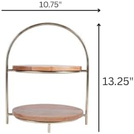 2-Tier Acacia Wood Serving Tray, Tiered Serving Stand, 10.75" x 13.25"