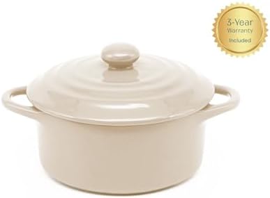 Kook Mini Cocotte, Lids, Handles, Dutch Oven, Set of 4, 12 oz, Ivory