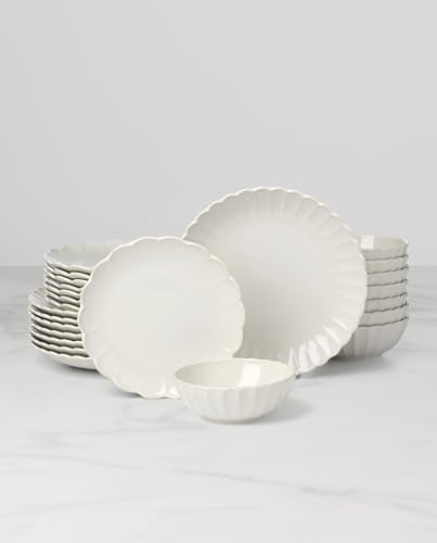 Lenox French Perle Scallop White Stoneware 24-Piece Dinnerware Set for 8