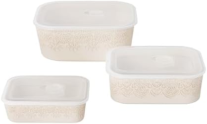 6-Piece Ceramic Nesting Baking Dishes with Lids, Vintage Lace Pattern