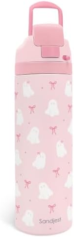 SANDJEST Boo Ghost Stainless Steel Push-Button Water Bottle, 24oz