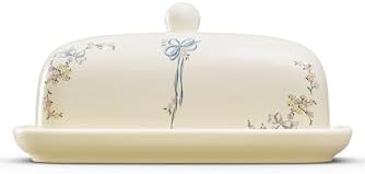 Ceramic Butter Dish – Baby Bows Design, Cream with Floral & Bow