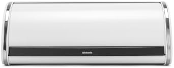 Brabantia Roll Top Bread Box | Large | White | Metal Front Opening Bread Store for Kitchen Countertop | Partly Flat Top for Extra Storage, Magnet Closing Lid | Fits 2 Loaves