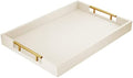 ATZYmolin 17"x12" Leather Serving Tray, Gold Handle Vanity Platter