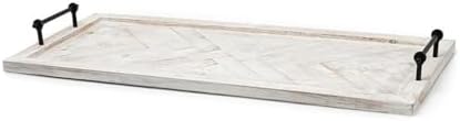 Maklaine Farmhouse Rectangular Whitewashed Wood Tray, Herringbone