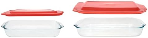 Pyrex 232 2Qt & 233 3Qt Glass Dishes with Red Lids