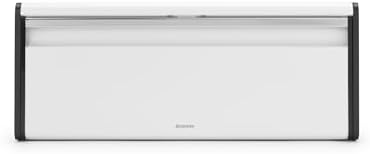 Brabantia Rectangular Fall Front Bread Box | White | Large Metal Front Opening Bread Store for Kitchen Countertop | Flat Top for Extra Storage, Magnet Closing Lid | Fits 2 Loaves