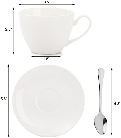 Foraineam Espresso Cups with Saucers and Spoons, 6 oz White Tea Cup