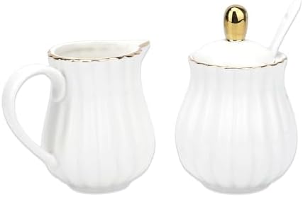 Ceramic Sugar and Creamer Set, 3-Piece Porcelain Serving Set with