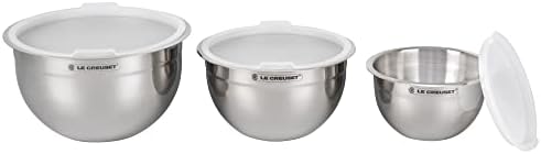 Le Creuset Stainless Steel Nested Mixing Bowls with Plastic Lids, Set of 3