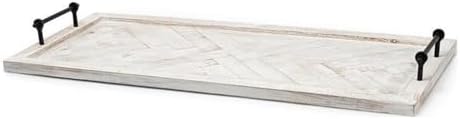 Maklaine Farmhouse Rectangular Whitewashed Wood Tray, Herringbone
