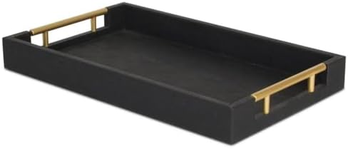Pemberly Row Faux Shagreen Vinyl Serving Tray, Black Textured Finish