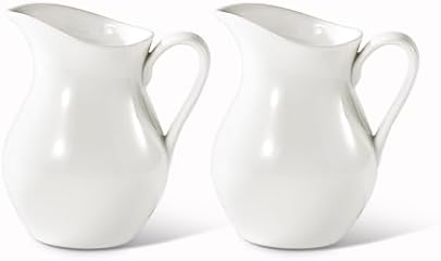 Creamer - 8oz Fine Porcelain Milk & Syrup Pitcher (Set of 2, White)