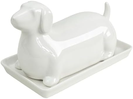Colias Wing 3D Dachshund Shaped Ceramic Butter Dish with Lid Butter