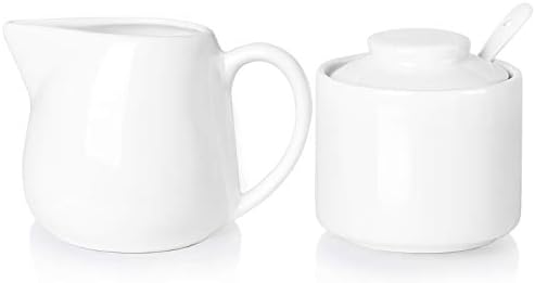 ONTUBE Porcelain Sugar Bowl and Creamer Set of 3, White