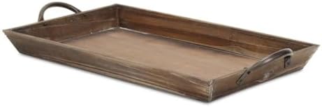Pemberly Row Tapered Wood Tray, Dark Brown Finish with Metal Handles