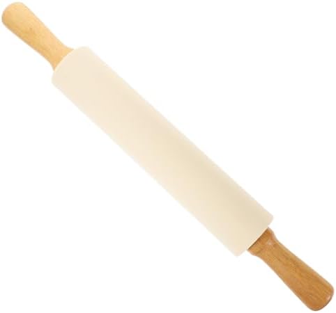 Silicone Rolling Pin Xmas Dough Roller Pin with Wood Handle