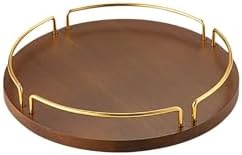 Metal and Wood Round Tray Wooden Coffee Table Tray Decor for Empty