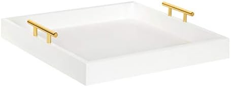 Kate and Laurel Lipton Square Decorative Wood Tray with Metal Handles