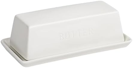 Ceramic Butter Dish with Lid, Butter Keeper Tray, White, 7.5x3.7x2.7