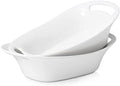 DOWAN Large Serving Bowls with Handles, 60 OZ Oval Serving Platter for Turkey, Fruit Salad Serving Dishes for Entertaining, Porcelain Pasta Bowls for Thanksgiving Day, Parties, Set of 2, Soft White