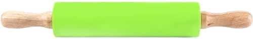 Silicone Rolling Pin with Wood Handle, Nonstick Kitchen Dough Roller
