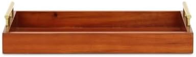 Pemberly Row Coran Rectangular Wood Tray, Handcrafted Design with Gold