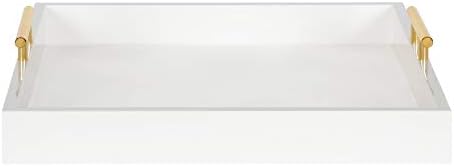 Kate and Laurel Lipton Square Decorative Wood Tray with Metal Handles