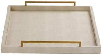 Ivory Shagreen Extra Large Ottoman Trays with Gold Handles 20x20, Faux