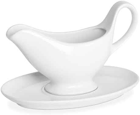 12 OZ Ceramic Gravy Boat with Sauce, White Sauce Boat