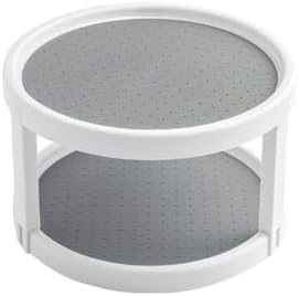2 Tier Non Skid Spice Rack Turntable, 10 Inch Spinning Organizer, Non Skid Lazy Susan Turntable, 360° Rotating Seasoning Organizer for Kitchen, Pantry Cabinet, Refrigerator, Bathroom, Gray & White