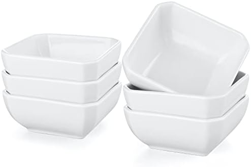 3 OZ Square Dip Bowls Set of 6, White Ceramic Dipping Sauce Dishes