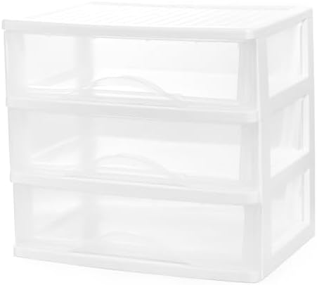 BYCY Plastic Stackable Storage 3 Drawers, White Bathroom Makeup