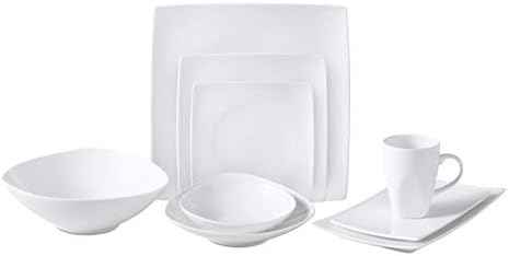 Bone China Square Shape, Elegance White 51pc Dinnerware Set