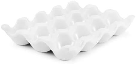 Flexzion Ceramic Egg Holder for Fridge, 12-Cup