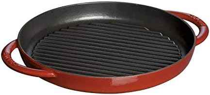 Staub 40510-309 Pure Grill Round Cherry, 10.2 inches (26 cm), Double Handed, Cast Enamel, Induction Compatible, Grill & Frying Pan