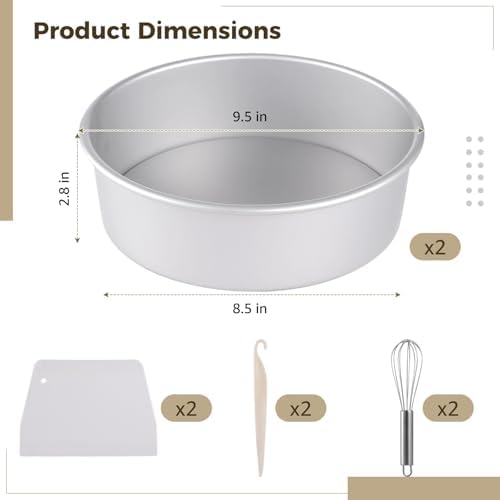 2 Pcs 9.5" Round Cake Pans, Anodized Aluminum Alloy Cake Molds with