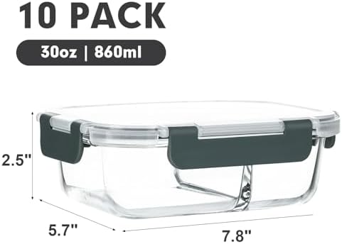 M MCIRCO 10-Pack 30 oz 2-Compartment Glass Meal Prep Containers