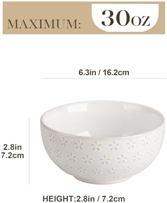 MALACASA Cereal Bowls, 30 Ounce Ceramic Soup Bowl for Kitchen