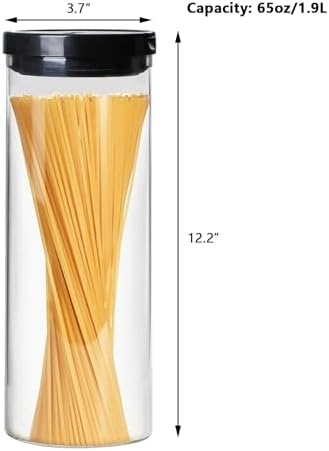 Glass Spaghetti Pasta Storage Container with Lids 65oz - 12inch Tall