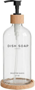 Brighter Barns Clear Glass Dish Soap Dispenser with Bamboo Tray